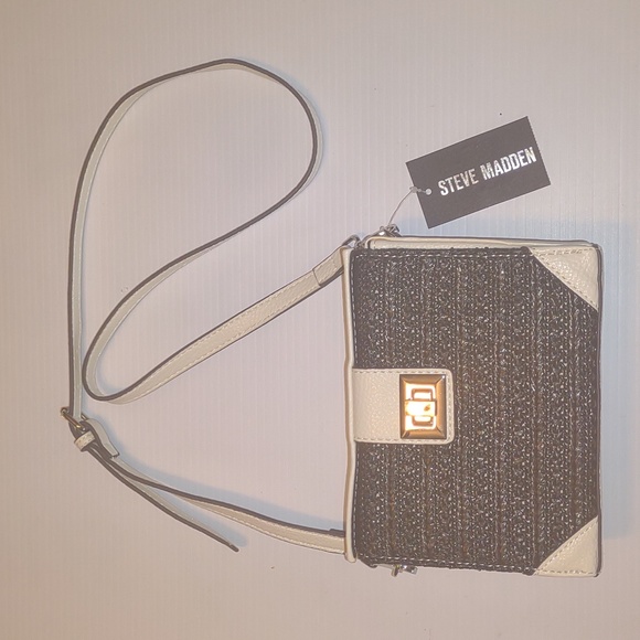 😺STEVE MADDEN BBOXY Crossbody in Black & Cream purse bag - Picture 8 of 15